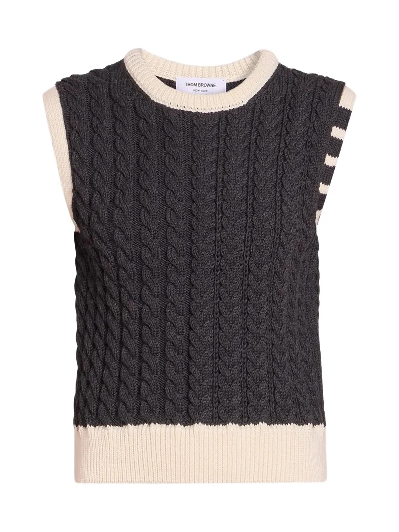 Women's Cable-Knit Virgin Wool Crewneck Shell Top Women's Cable-Knit Virgin Wool Crewneck Shell Top