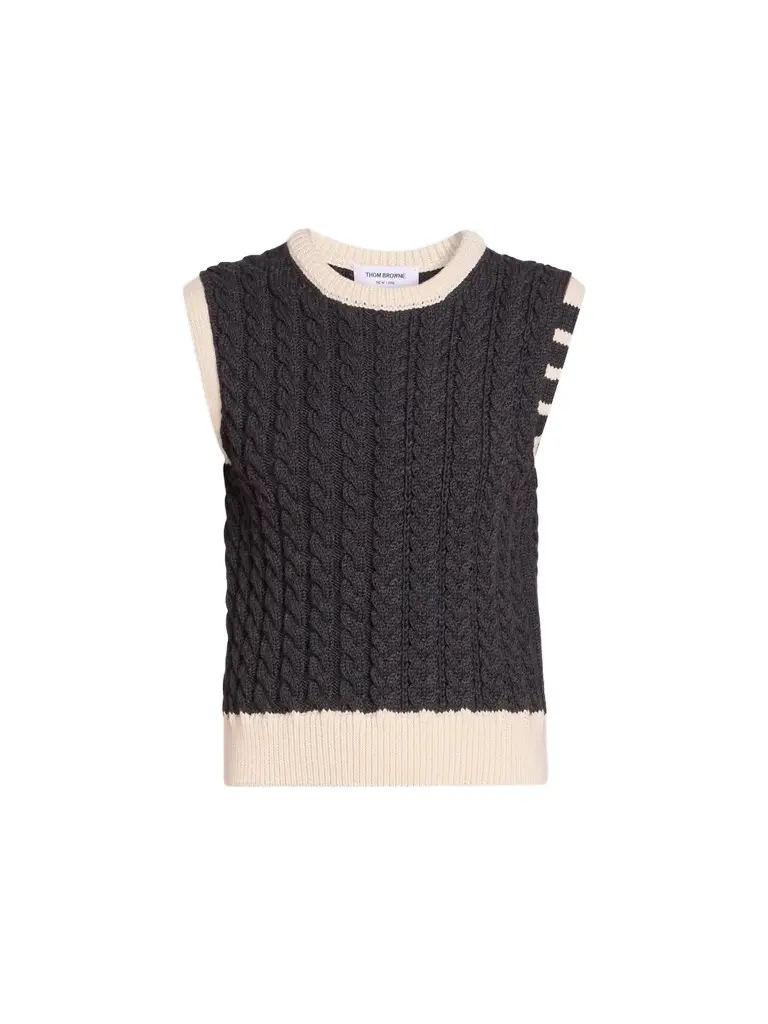 Thom Browne Women's Cable-Knit Virgin Wool Crewneck Shell Top