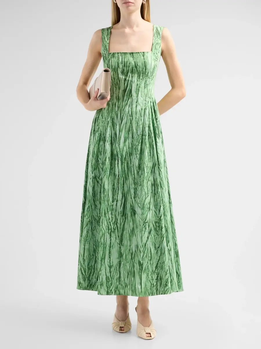 Oscar de la Renta Women's Velvet Print Poplin Sateen Day Dress | Thumbnail 2