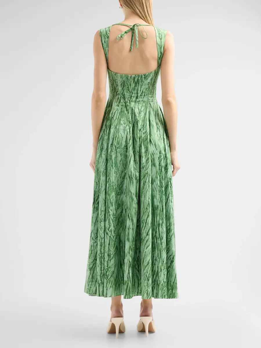 Oscar de la Renta Women's Velvet Print Poplin Sateen Day Dress | Thumbnail 3
