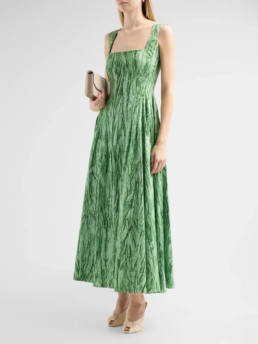 Oscar de la Renta Women's Velvet Print Poplin Sateen Day Dress | Thumbnail 4