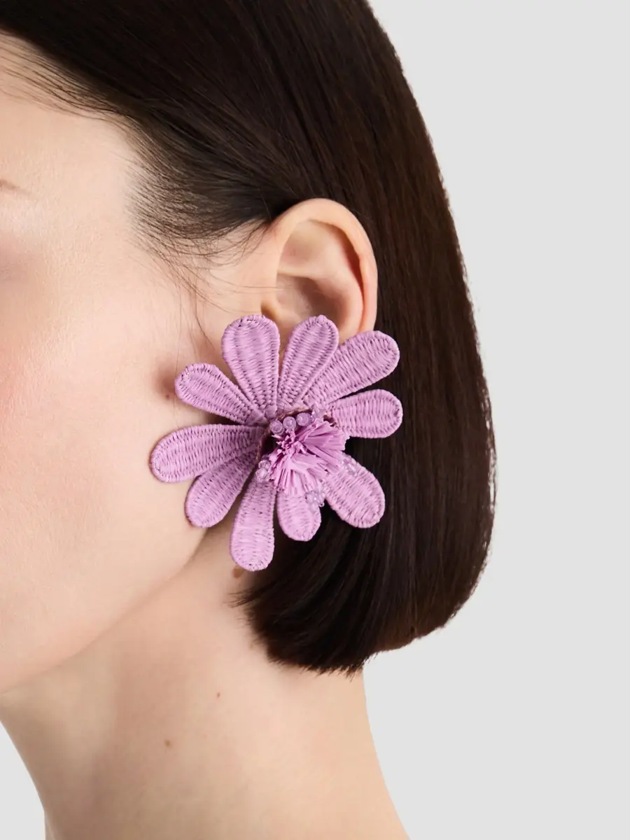 Oscar de la Renta Women's Goldtone, Raffia & Glass Flower Clip-On Stud Earrings | Thumbnail 2