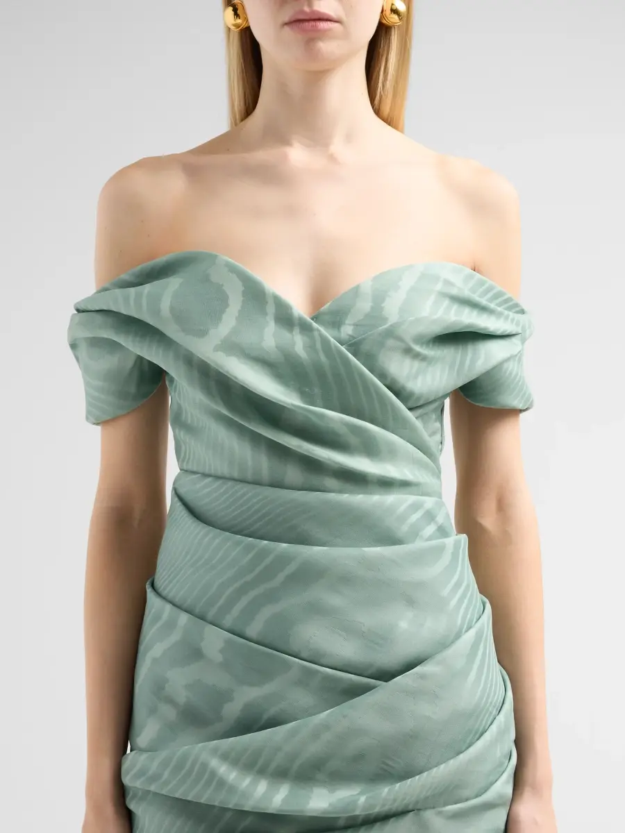 Oscar de la Renta Women's Moire Silk Gazar Off-The-Shoulder Cocktail Dress | Thumbnail 5 Oscar de la Renta Women's Moire Silk Gazar Off-The-Shoulder Cocktail Dress | Thumbnail 5