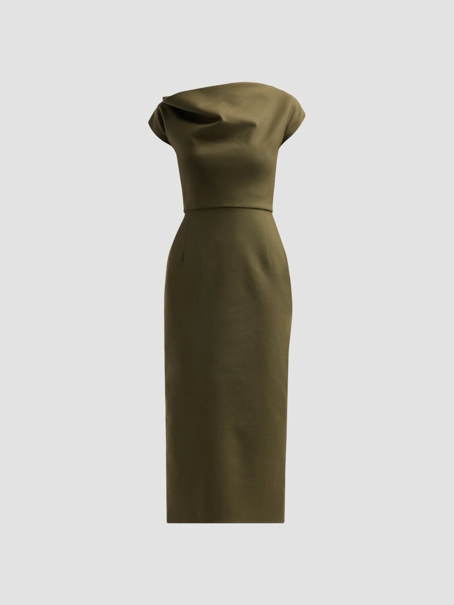 Women's Draped Neck Stretch Wool Dress Women's Draped Neck Stretch Wool Dress