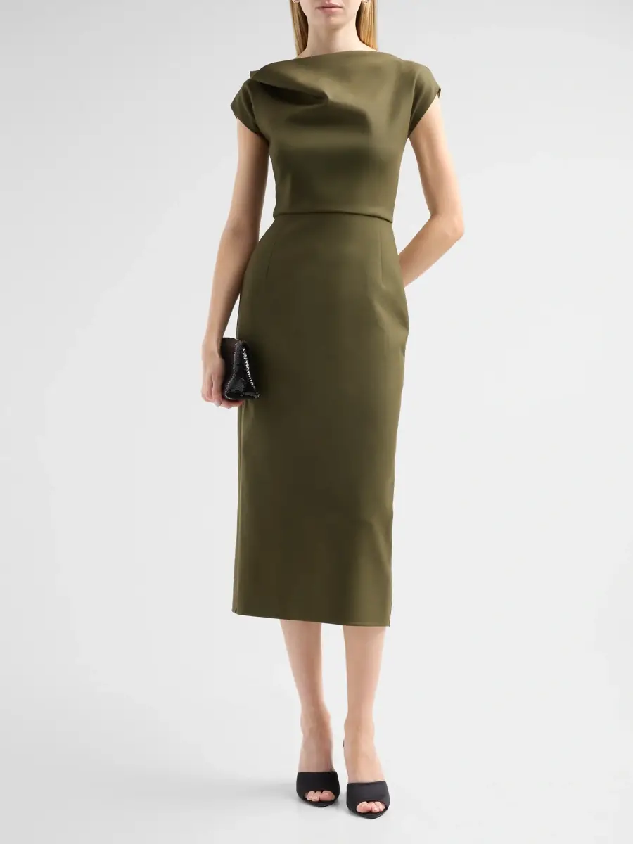 Oscar de la Renta Women's Draped Neck Stretch Wool Dress | Thumbnail 2