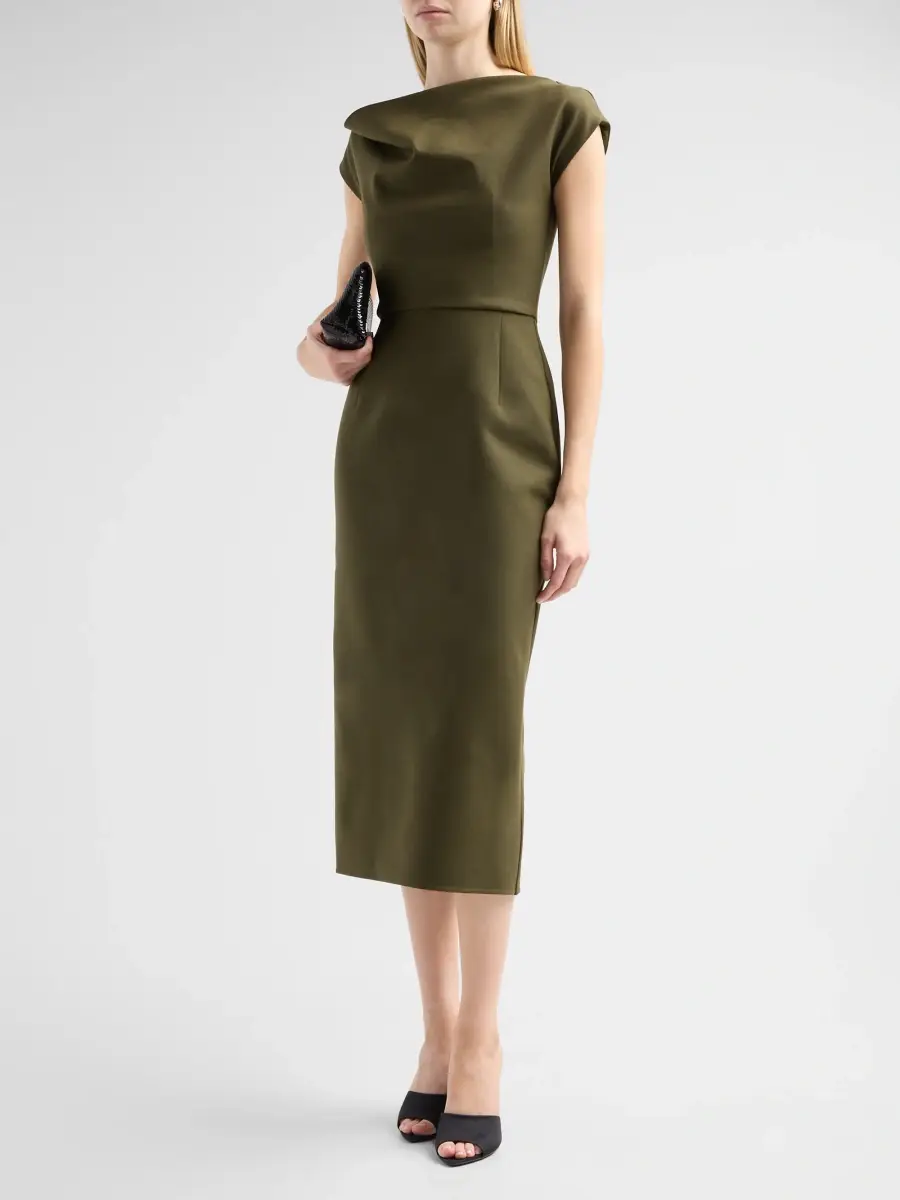 Oscar de la Renta Women's Draped Neck Stretch Wool Dress | Thumbnail 4