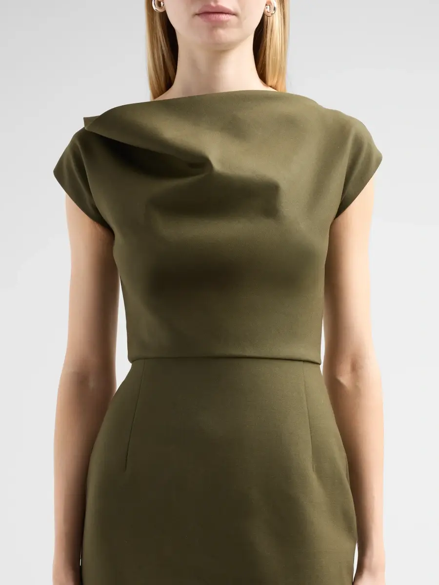 Oscar de la Renta Women's Draped Neck Stretch Wool Dress | Thumbnail 5