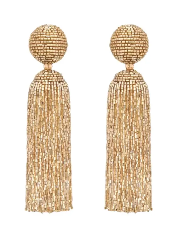 Women's Goldtone & Glass Beaded Tassel Clip-On Drop Earrings Women's Goldtone & Glass Beaded Tassel Clip-On Drop Earrings