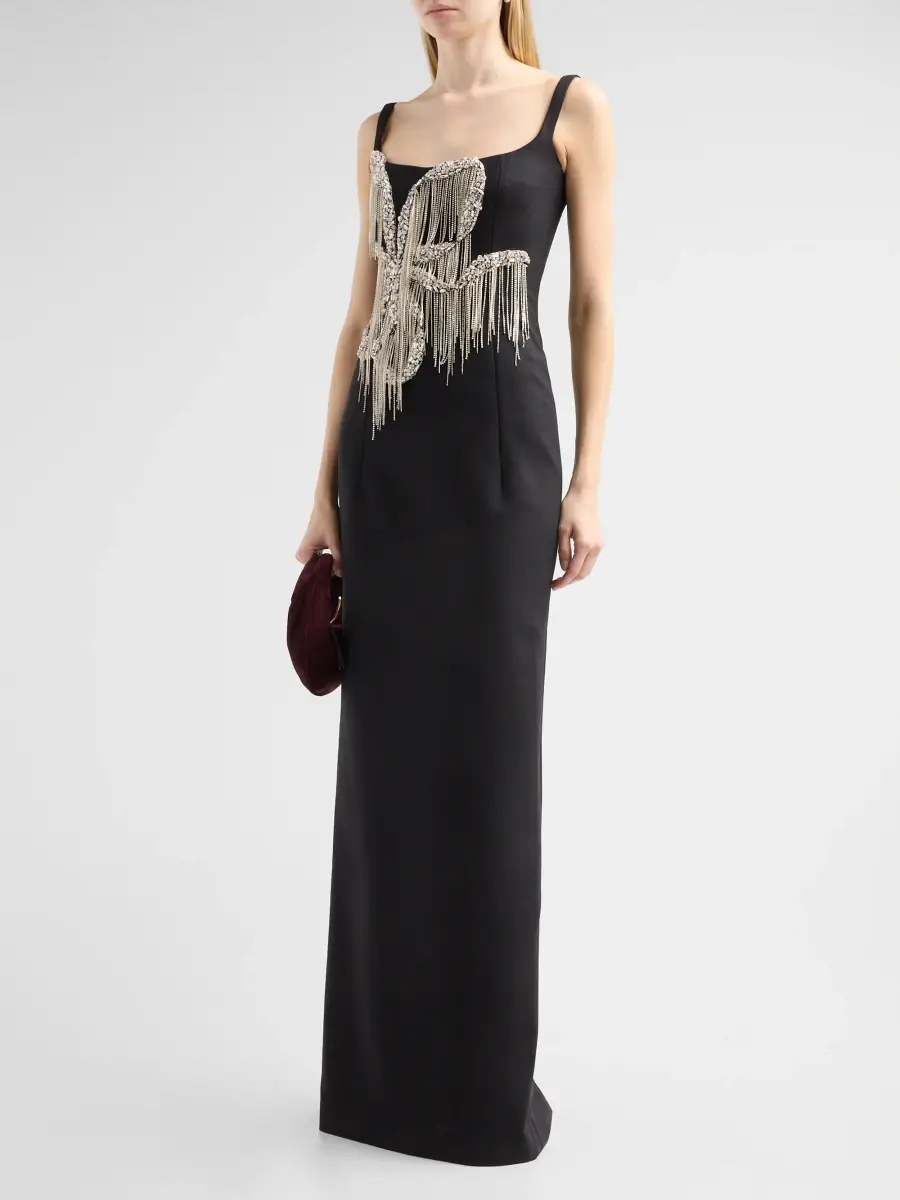 Oscar de la Renta Women's Fringed Bow-Embroidered Gown | Thumbnail 4