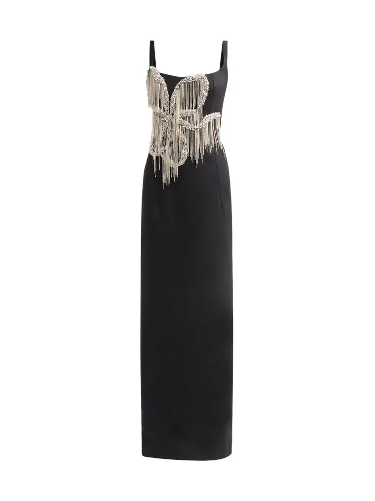 Oscar de la Renta Women's Fringed Bow-Embroidered Gown