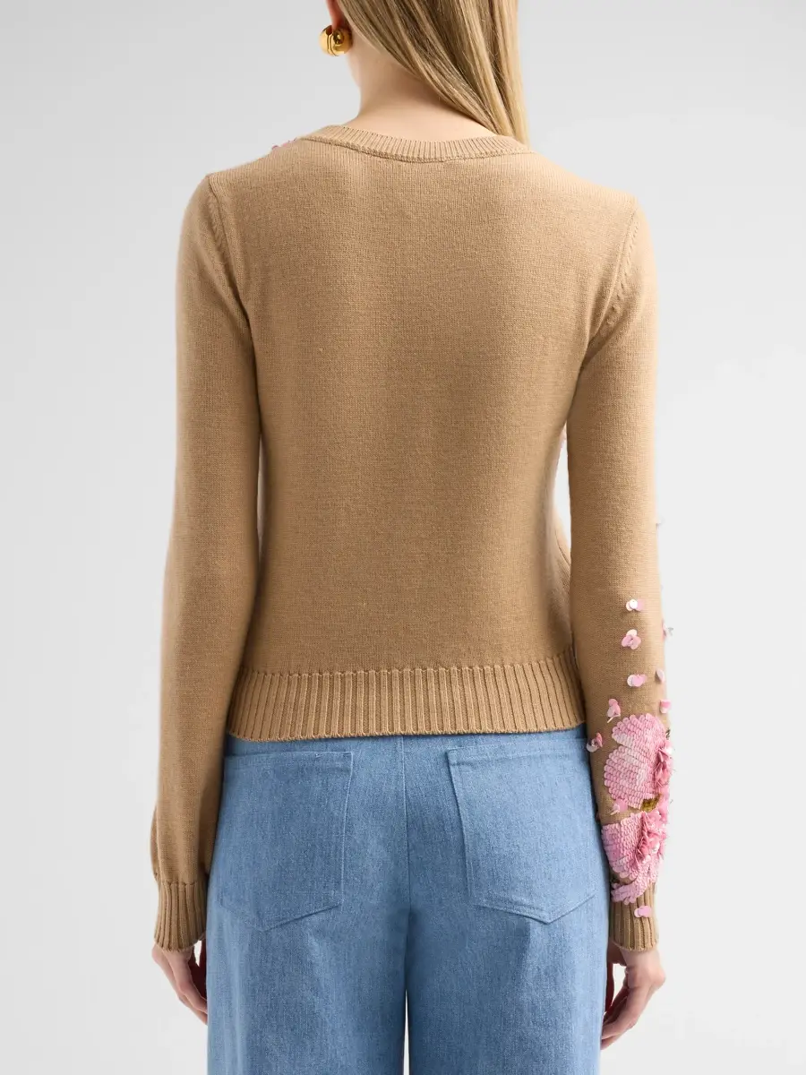 Oscar de la Renta Women's Resort Sequined Embroidered Watercolor Iris Sweater | Thumbnail 3 Oscar de la Renta Women's Resort Sequined Embroidered Watercolor Iris Sweater | Thumbnail 3