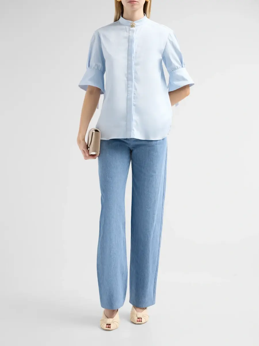 Oscar de la Renta Women's Resort Poplin Sateen Brooch Blouse | Thumbnail 2 Oscar de la Renta Women's Resort Poplin Sateen Brooch Blouse | Thumbnail 2