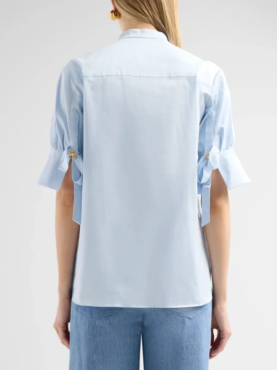 Oscar de la Renta Women's Resort Poplin Sateen Brooch Blouse | Thumbnail 3 Oscar de la Renta Women's Resort Poplin Sateen Brooch Blouse | Thumbnail 3