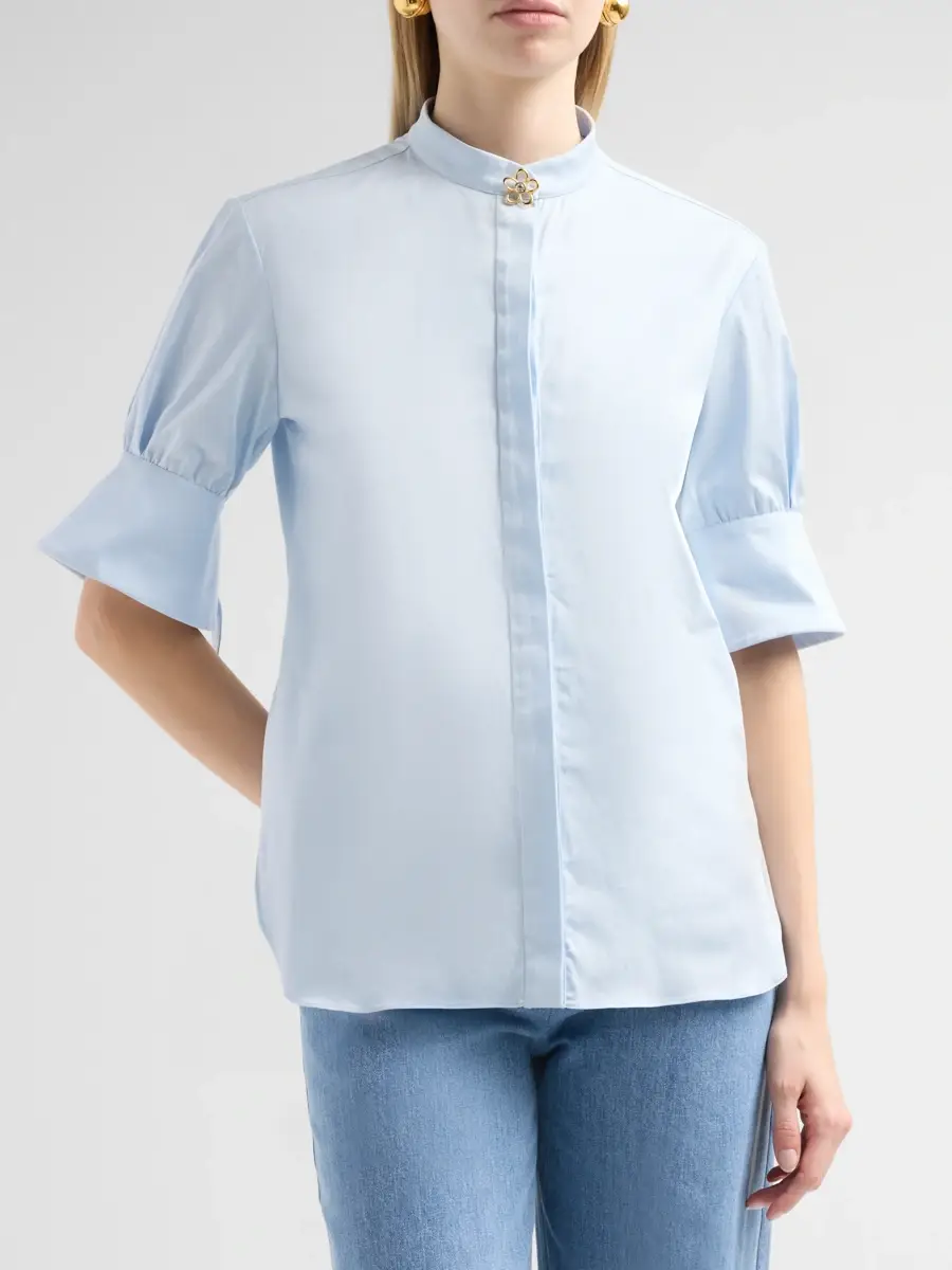 Oscar de la Renta Women's Resort Poplin Sateen Brooch Blouse | Thumbnail 4 Oscar de la Renta Women's Resort Poplin Sateen Brooch Blouse | Thumbnail 4