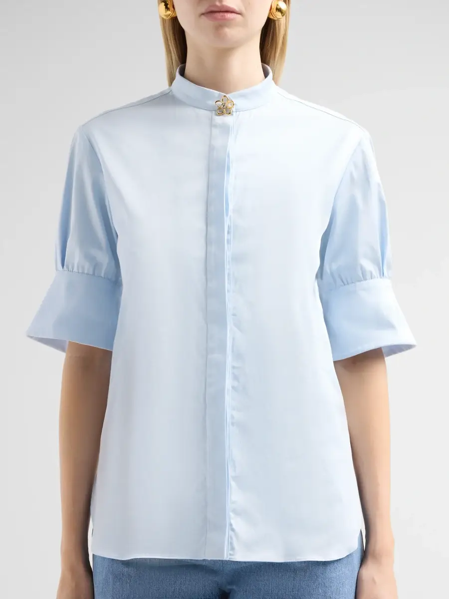 Oscar de la Renta Women's Resort Poplin Sateen Brooch Blouse | Thumbnail 5 Oscar de la Renta Women's Resort Poplin Sateen Brooch Blouse | Thumbnail 5
