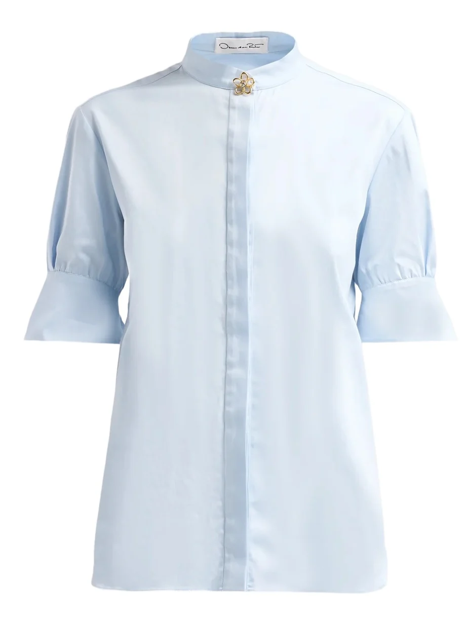 Oscar de la Renta Women's Poplin Sateen Brooch Blouse