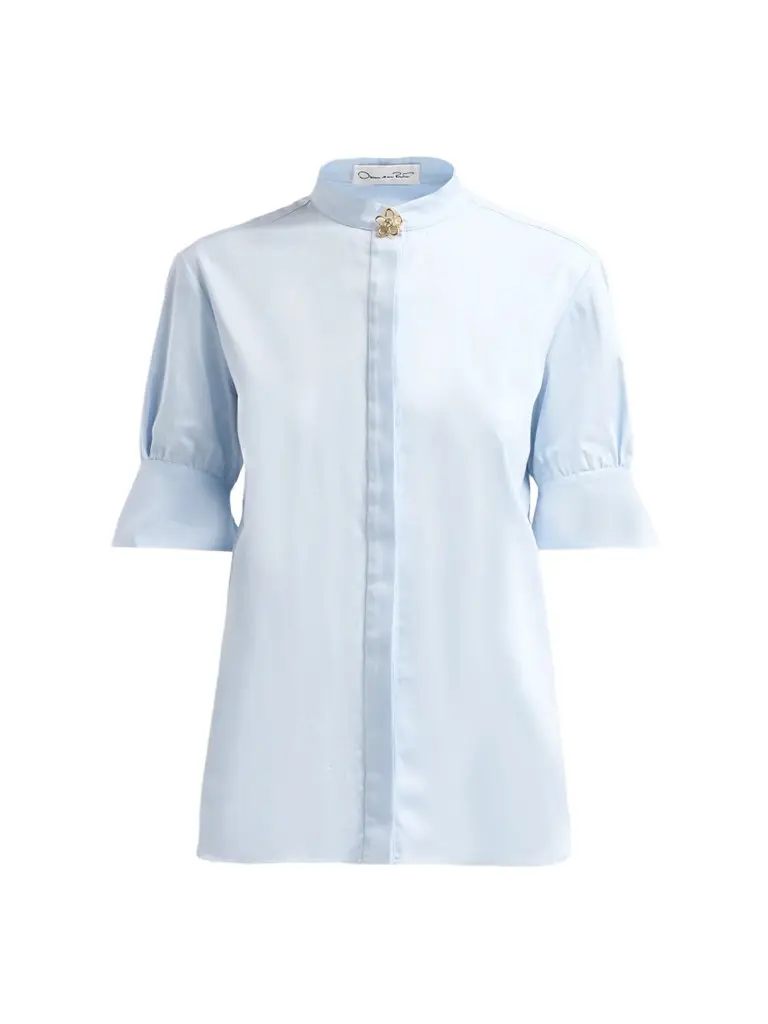 Women's Resort Poplin Sateen Brooch Blouse