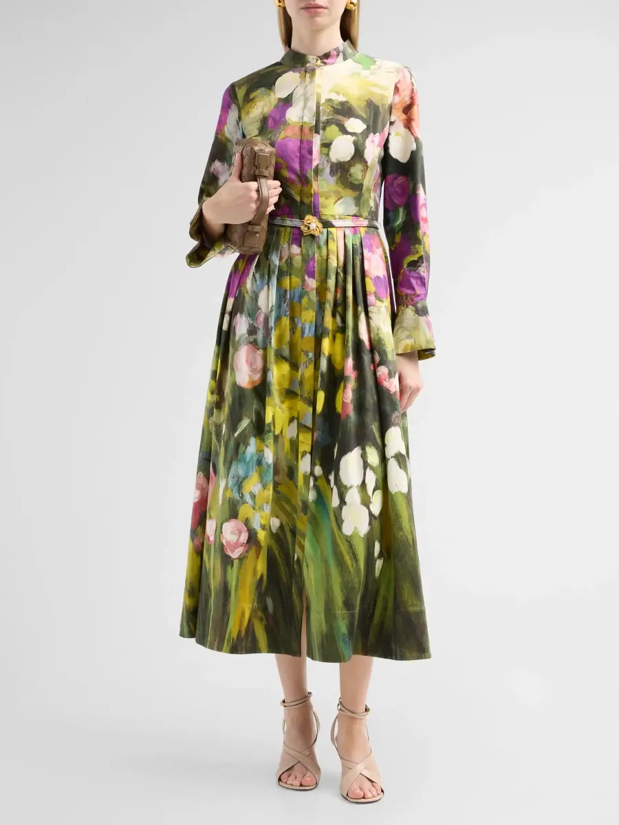Oscar de la Renta Women's Abstract Garden Poplin Sateen Dress | Thumbnail 2 Oscar de la Renta Women's Abstract Garden Poplin Sateen Dress | Thumbnail 2