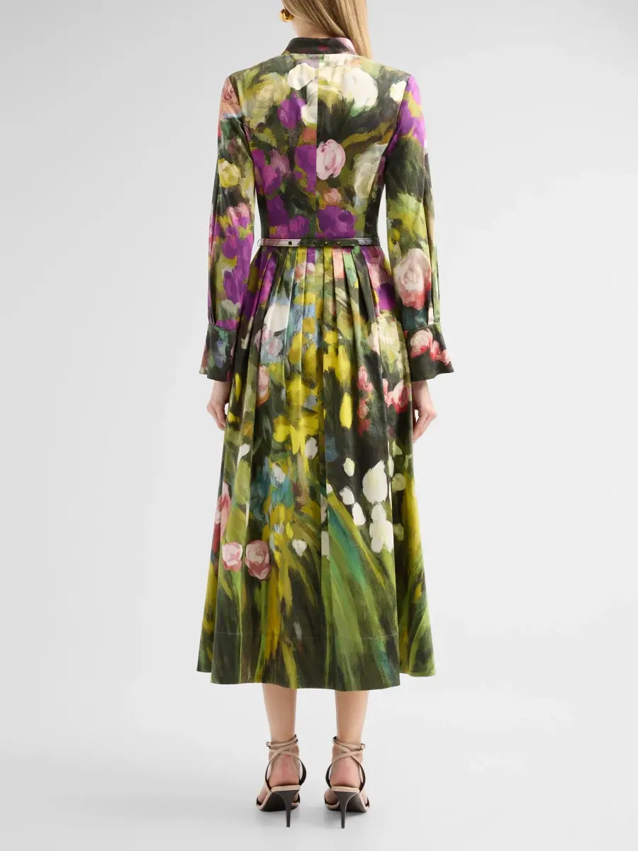 Oscar de la Renta Women's Abstract Garden Poplin Sateen Dress | Thumbnail 3 Oscar de la Renta Women's Abstract Garden Poplin Sateen Dress | Thumbnail 3