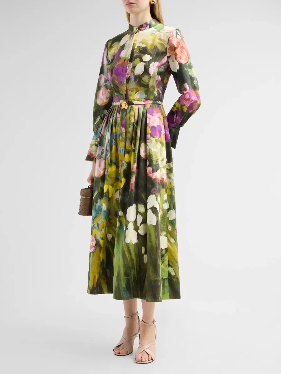 Oscar de la Renta Women's Abstract Garden Poplin Sateen Dress | Thumbnail 4 Oscar de la Renta Women's Abstract Garden Poplin Sateen Dress | Thumbnail 4