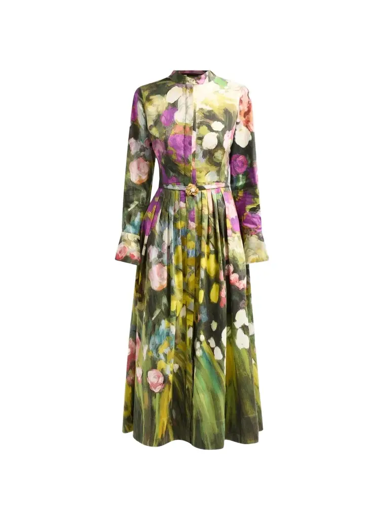 Women's Abstract Garden Poplin Sateen Dress Women's Abstract Garden Poplin Sateen Dress