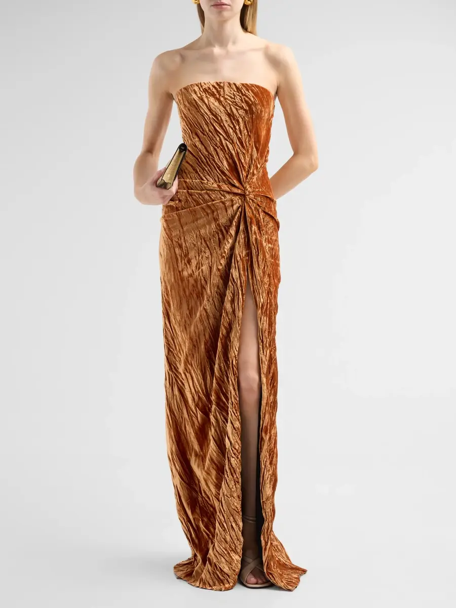 Oscar de la Renta Women's Pleated Velvet Draped Strapless Gown | Thumbnail 2