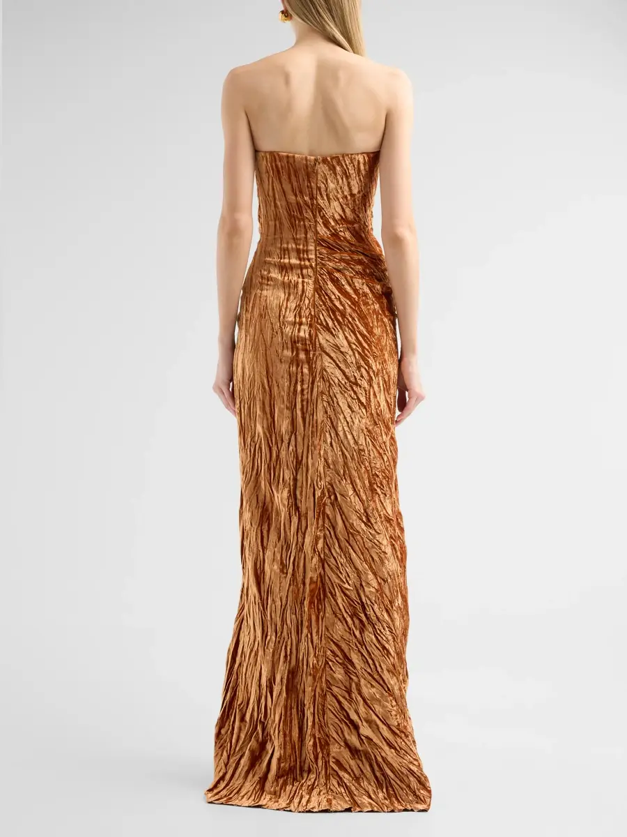 Oscar de la Renta Women's Pleated Velvet Draped Strapless Gown | Thumbnail 3