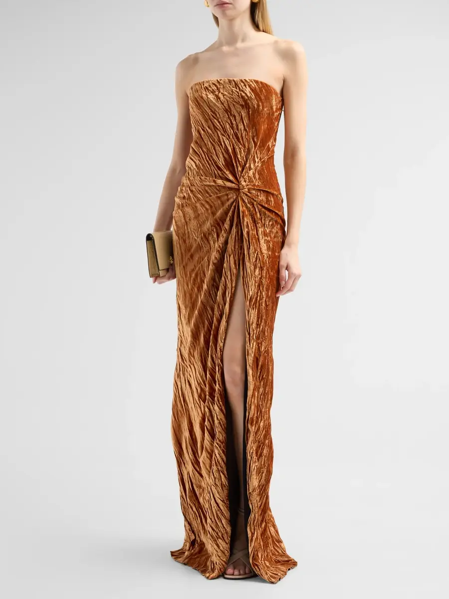 Oscar de la Renta Women's Pleated Velvet Draped Strapless Gown | Thumbnail 4