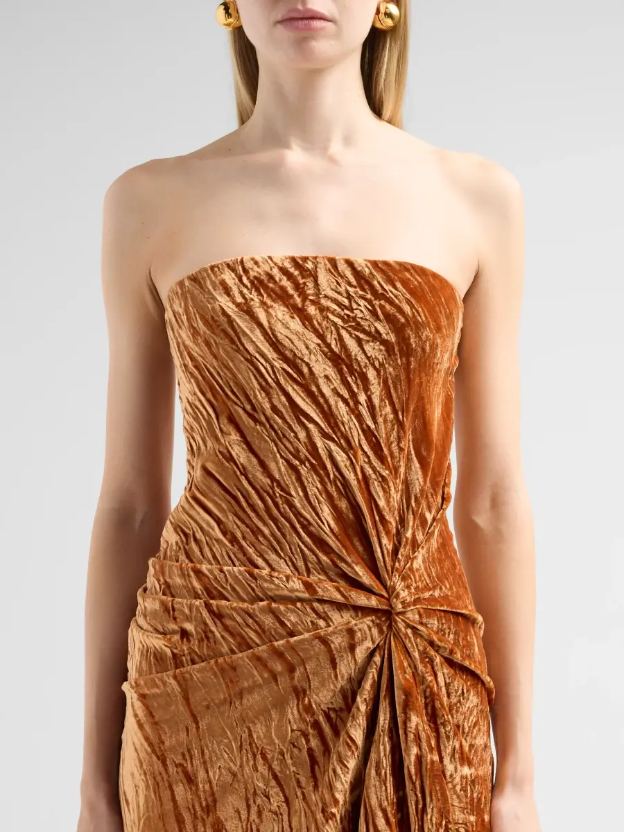 Oscar de la Renta Women's Pleated Velvet Draped Strapless Gown | Thumbnail 5