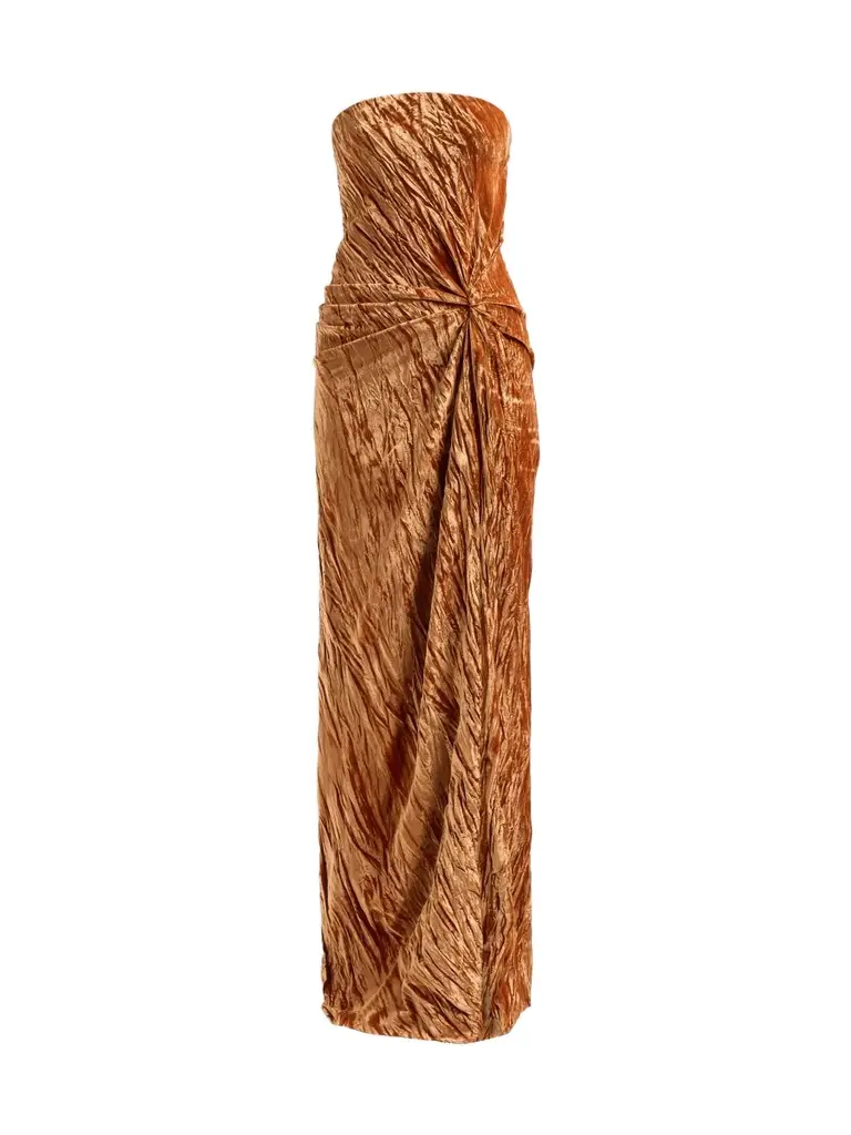 Oscar de la Renta Women's Pleated Velvet Draped Strapless Gown
