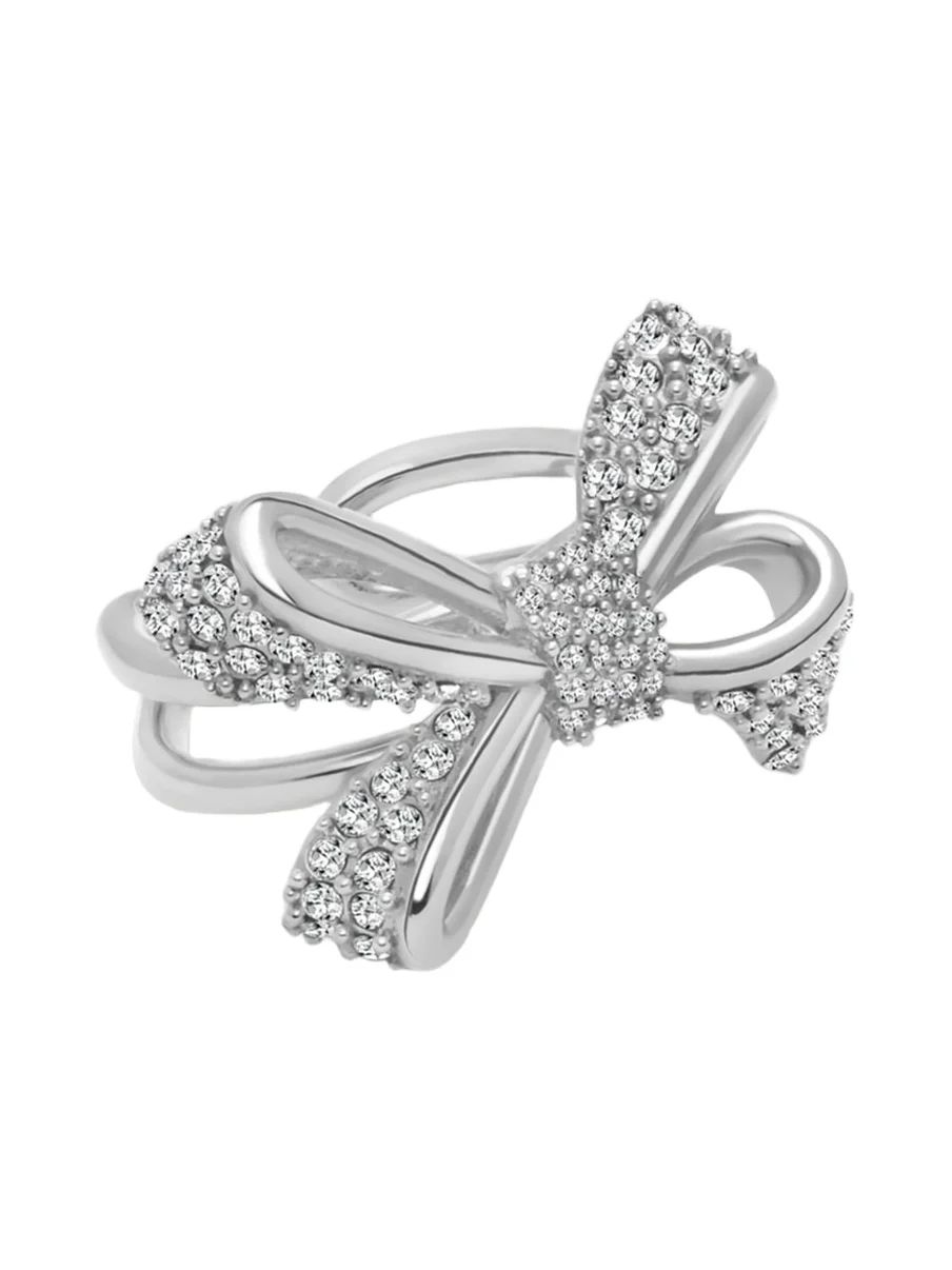 Oscar de la Renta Women's Silvertone & Glass Crystal Bow Ring