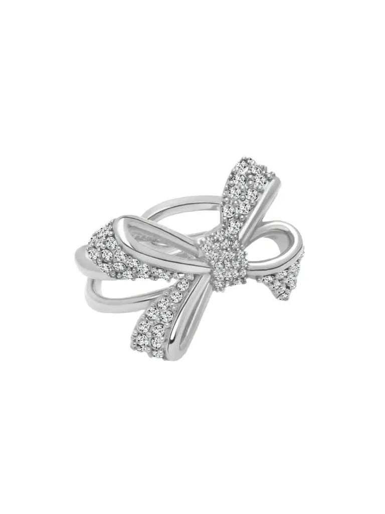 Oscar de la Renta Women's Silvertone & Glass Crystal Bow Ring