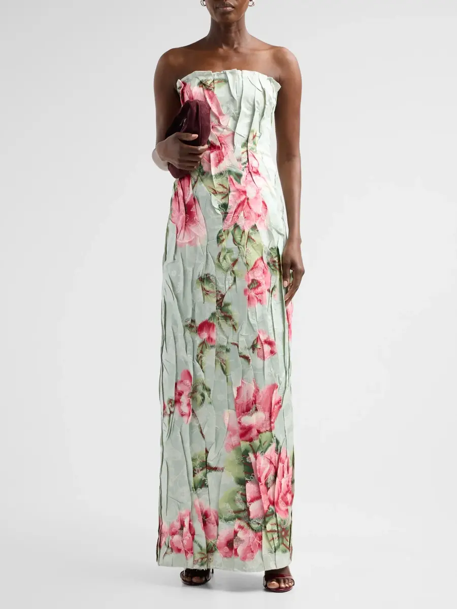Oscar de la Renta Women's Floral Chine Fil Coupe Jacquard Strapless Gown | Thumbnail 2 Oscar de la Renta Women's Floral Chine Fil Coupe Jacquard Strapless Gown | Thumbnail 2