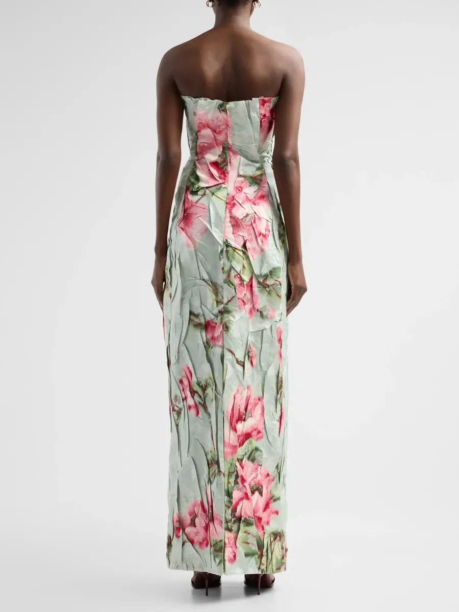 Oscar de la Renta Women's Floral Chine Fil Coupe Jacquard Strapless Gown | Thumbnail 3 Oscar de la Renta Women's Floral Chine Fil Coupe Jacquard Strapless Gown | Thumbnail 3