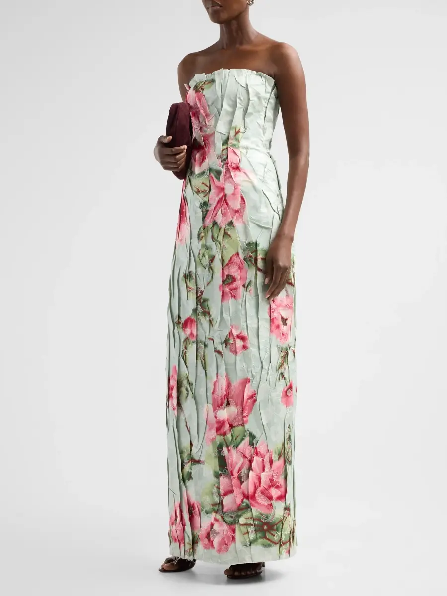 Oscar de la Renta Women's Floral Chine Fil Coupe Jacquard Strapless Gown | Thumbnail 4 Oscar de la Renta Women's Floral Chine Fil Coupe Jacquard Strapless Gown | Thumbnail 4