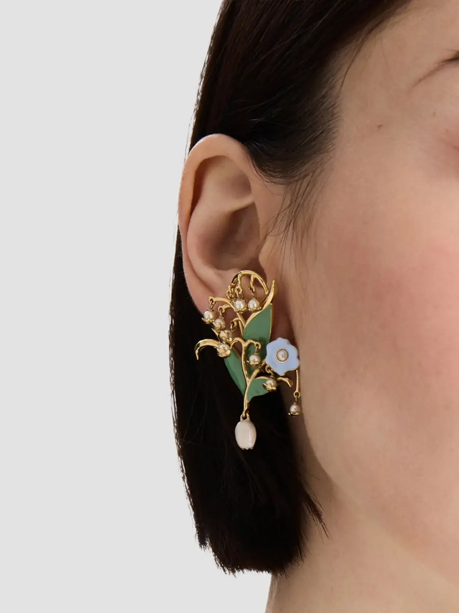 Oscar de la Renta Women's Goldtone, Enamel & Imitation Pearl Lily Clip-On Drop Earrings | Thumbnail 2