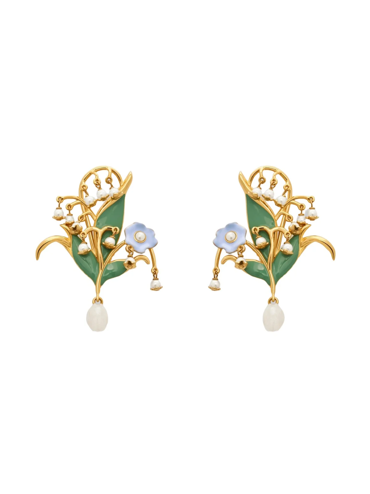 Women's Goldtone, Enamel & Imitation Pearl Lily Clip-On Drop Earrings Women's Goldtone, Enamel & Imitation Pearl Lily Clip-On Drop Earrings