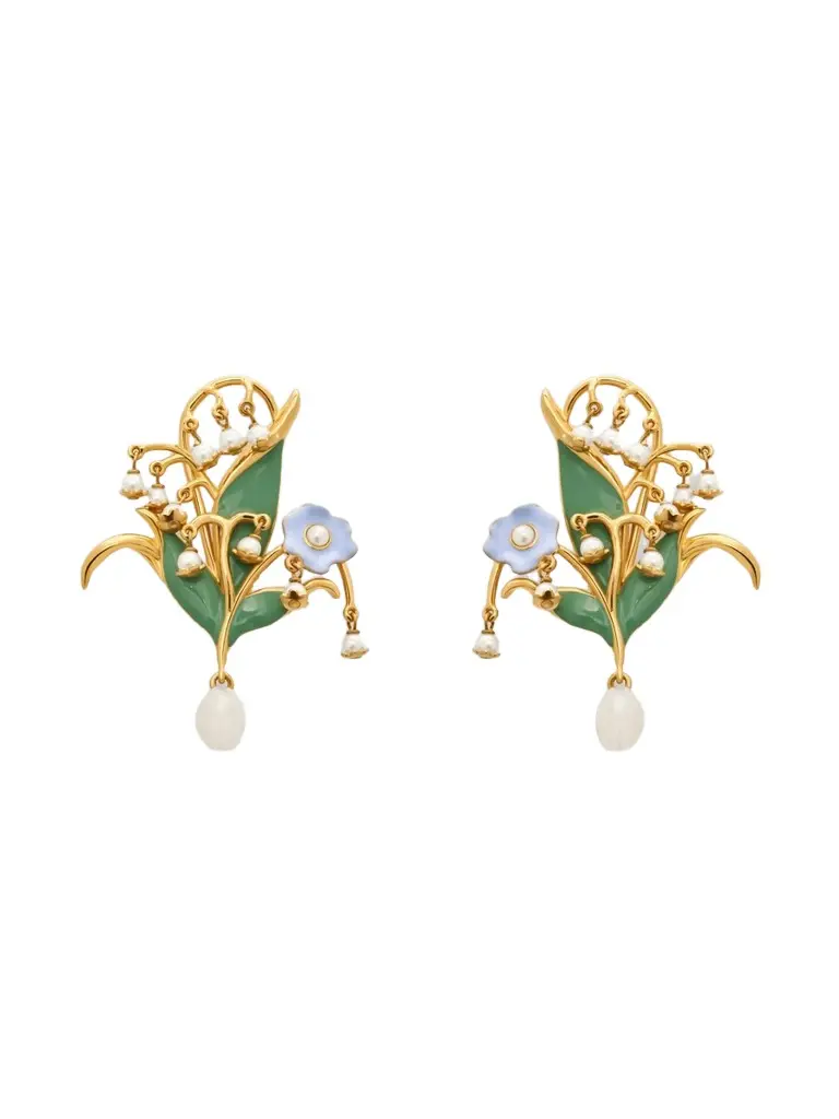 Oscar de la Renta Women's Goldtone, Enamel & Imitation Pearl Lily Clip-On Drop Earrings
