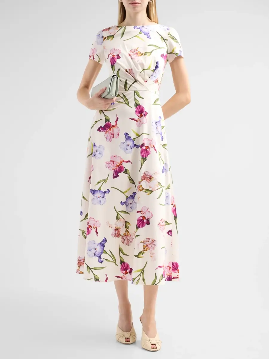 Oscar de la Renta Women's Iris Flowers Poplin Day Dress | Thumbnail 2