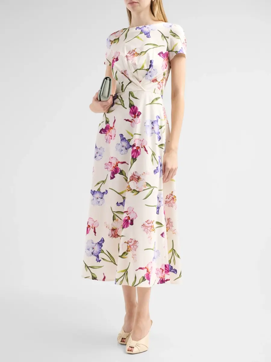 Oscar de la Renta Women's Iris Flowers Poplin Day Dress | Thumbnail 4