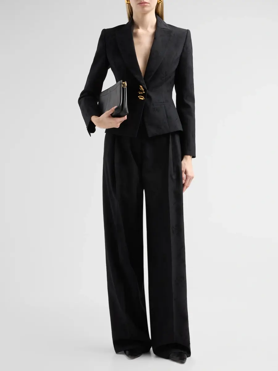 Oscar de la Renta Women's Floral-Jacquard Wool Wide-Leg Trousers | Thumbnail 2 Oscar de la Renta Women's Floral-Jacquard Wool Wide-Leg Trousers | Thumbnail 2