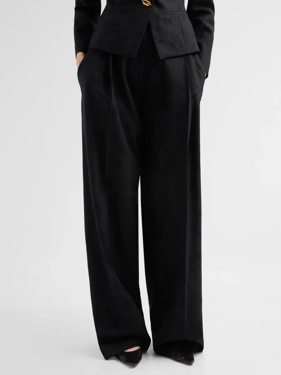 Oscar de la Renta Women's Floral-Jacquard Wool Wide-Leg Trousers | Thumbnail 4 Oscar de la Renta Women's Floral-Jacquard Wool Wide-Leg Trousers | Thumbnail 4