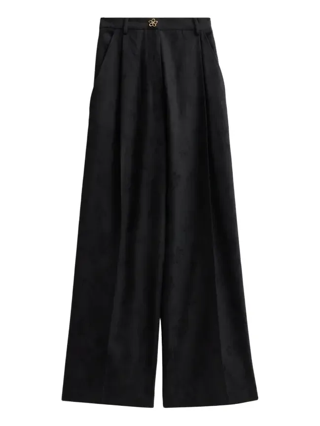 Women's Floral-Jacquard Wool Wide-Leg Trousers