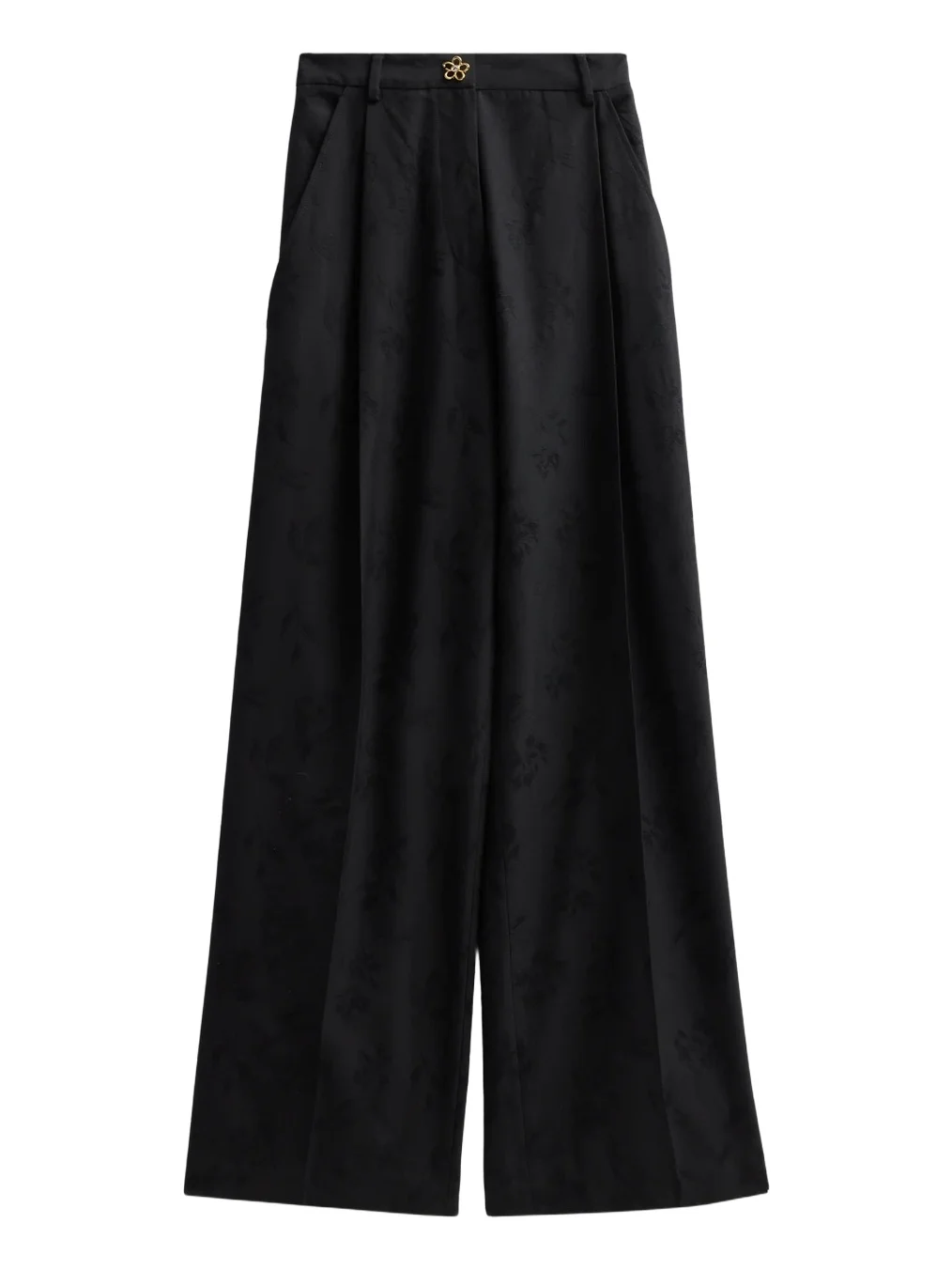 Oscar de la Renta Women's Floral-Jacquard Wool Wide-Leg Trousers