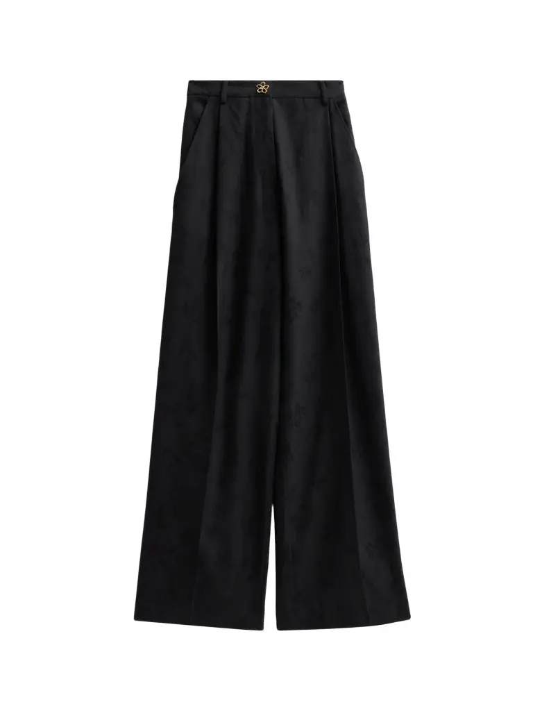 Women's Floral-Jacquard Wool Wide-Leg Trousers