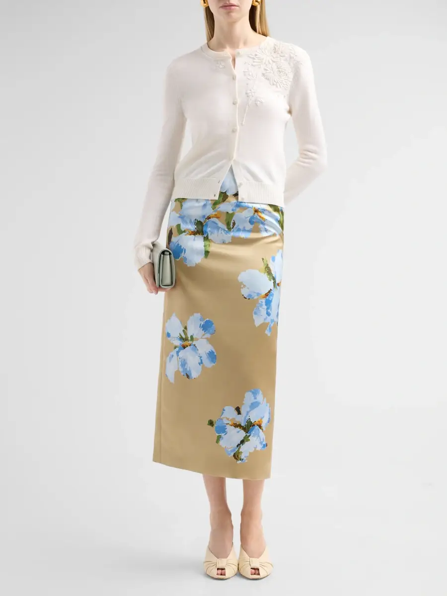Oscar de la Renta Women's Watercolor Iris Satin Pencil Skirt | Thumbnail 2