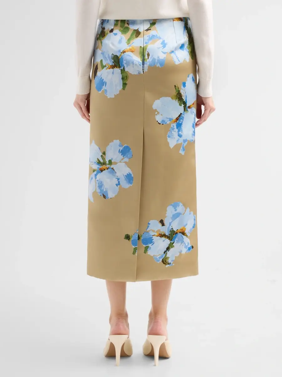 Oscar de la Renta Women's Watercolor Iris Satin Pencil Skirt | Thumbnail 3