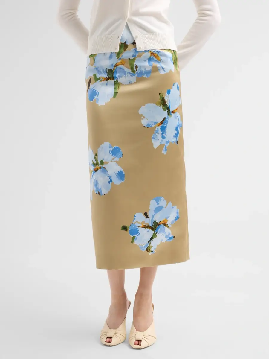 Oscar de la Renta Women's Watercolor Iris Satin Pencil Skirt | Thumbnail 4