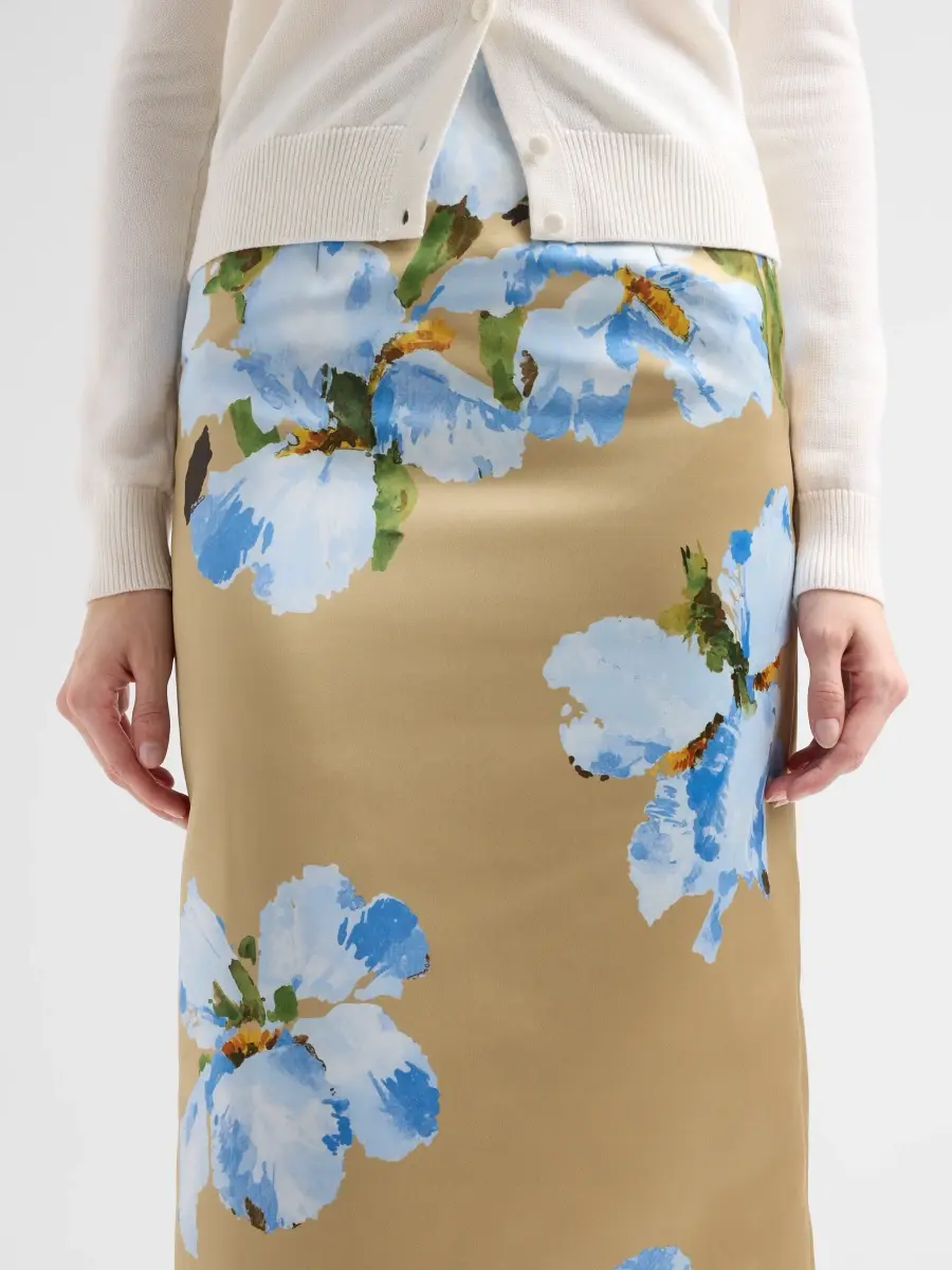Oscar de la Renta Women's Watercolor Iris Satin Pencil Skirt | Thumbnail 5