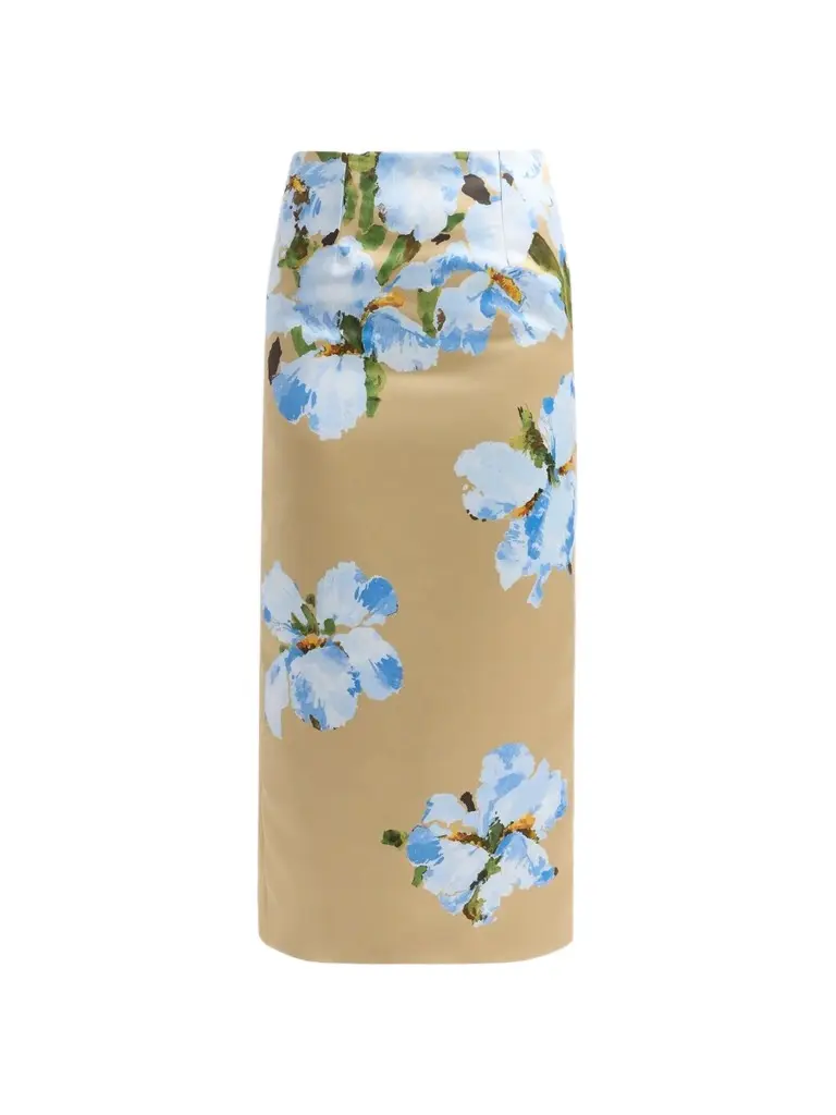Women's Watercolor Iris Satin Pencil Skirt